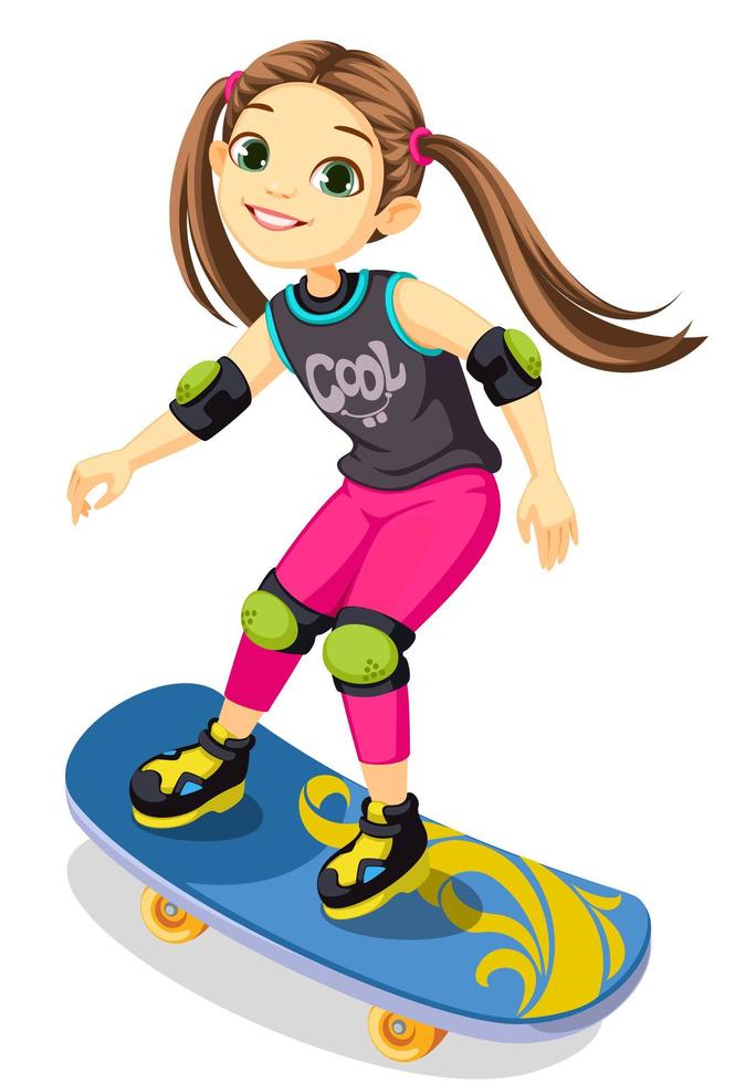 klein meisje op een skateboard vector