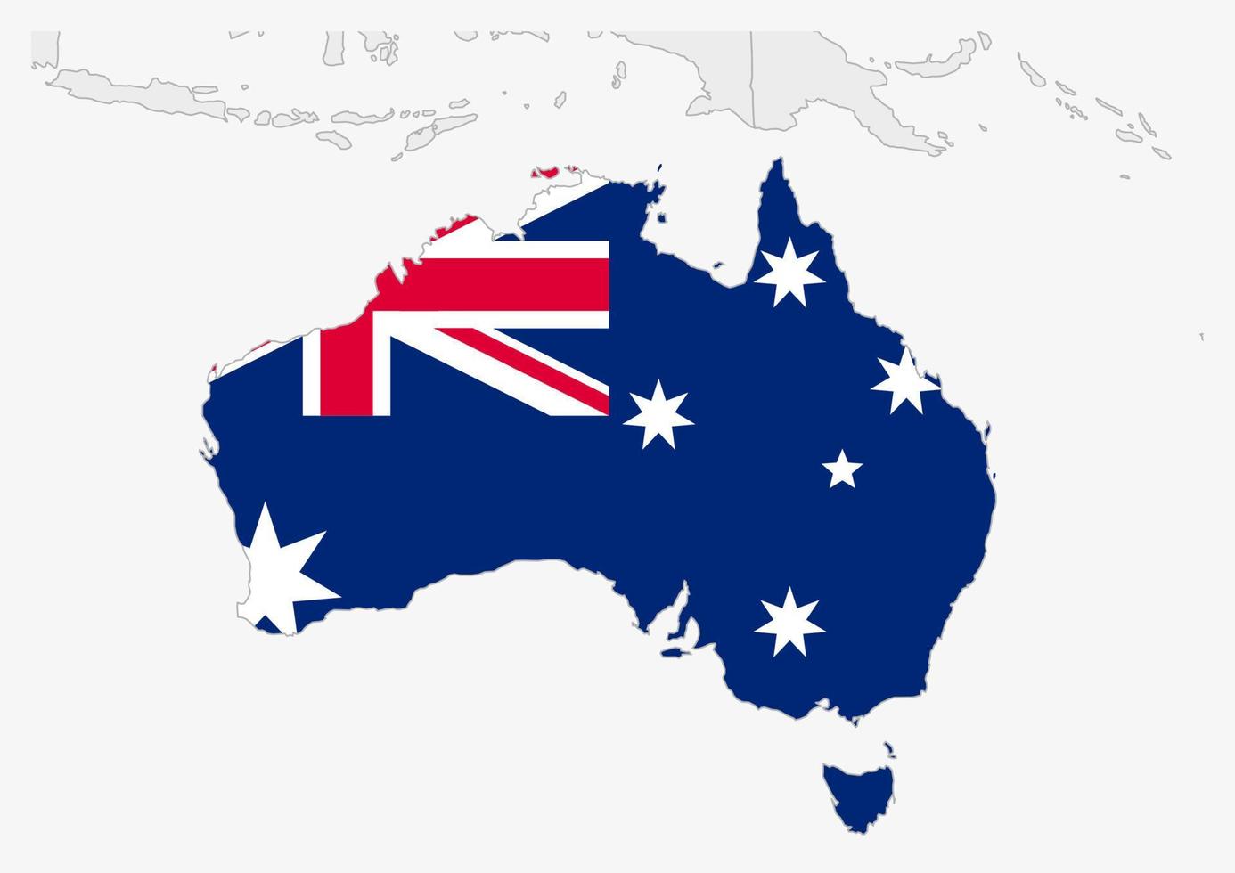 Australië kaart gemarkeerd in Australië vlag kleuren vector