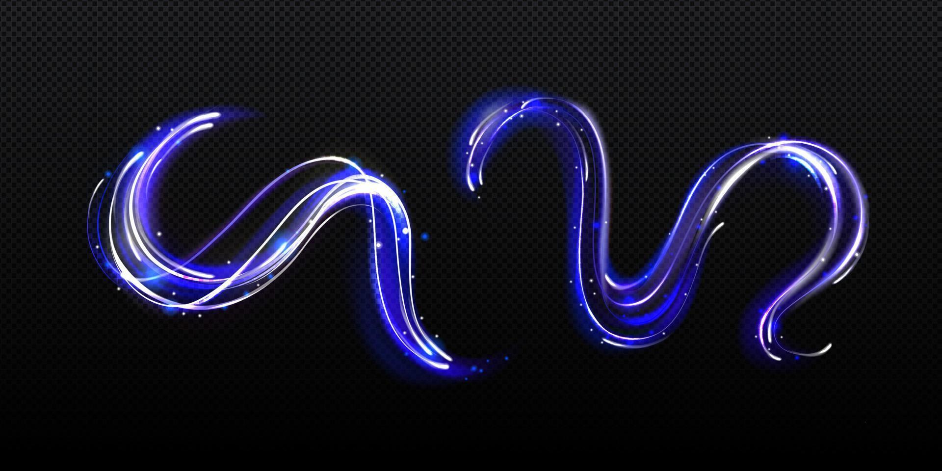 blauw neon licht paden, magie glimmend lijnen vector