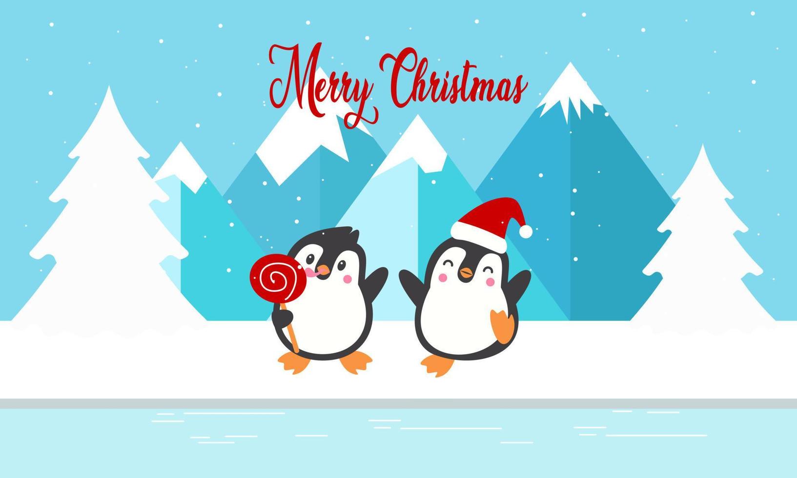 vrolijk Kerstmis kaart met schattig winter pinguïns vector illustratie