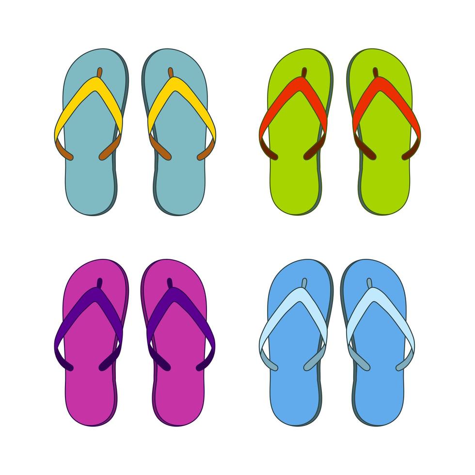 slippers teenslippers, set van verschillende kleuren vector