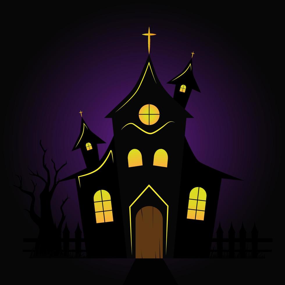 achtervolgd kerk, achtervolgd huis, kasteel. spookachtig halloween kerk. vector