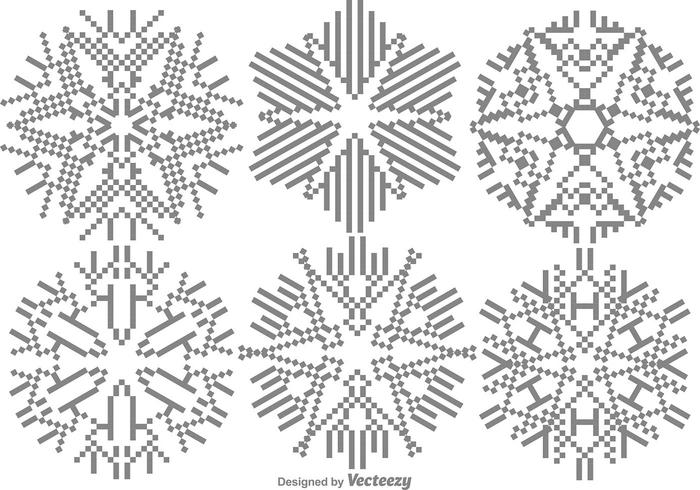 Gepixeliseerde Sneeuwvlokken Set vector