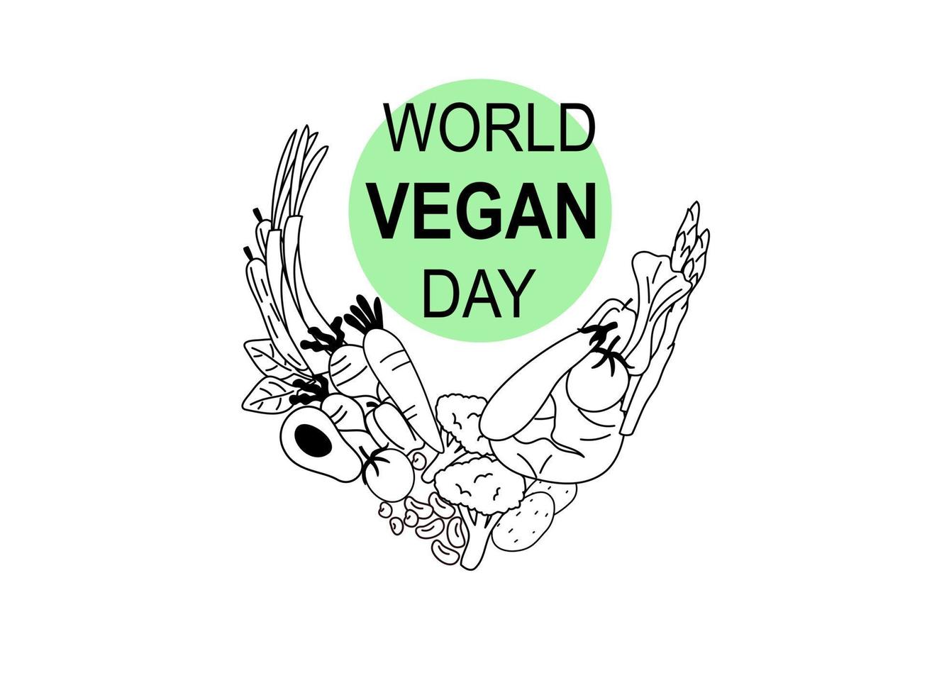 veganistisch dag gevierd, ontwerp voor poster, banier en logo. lijn en vlak vector illustratie.