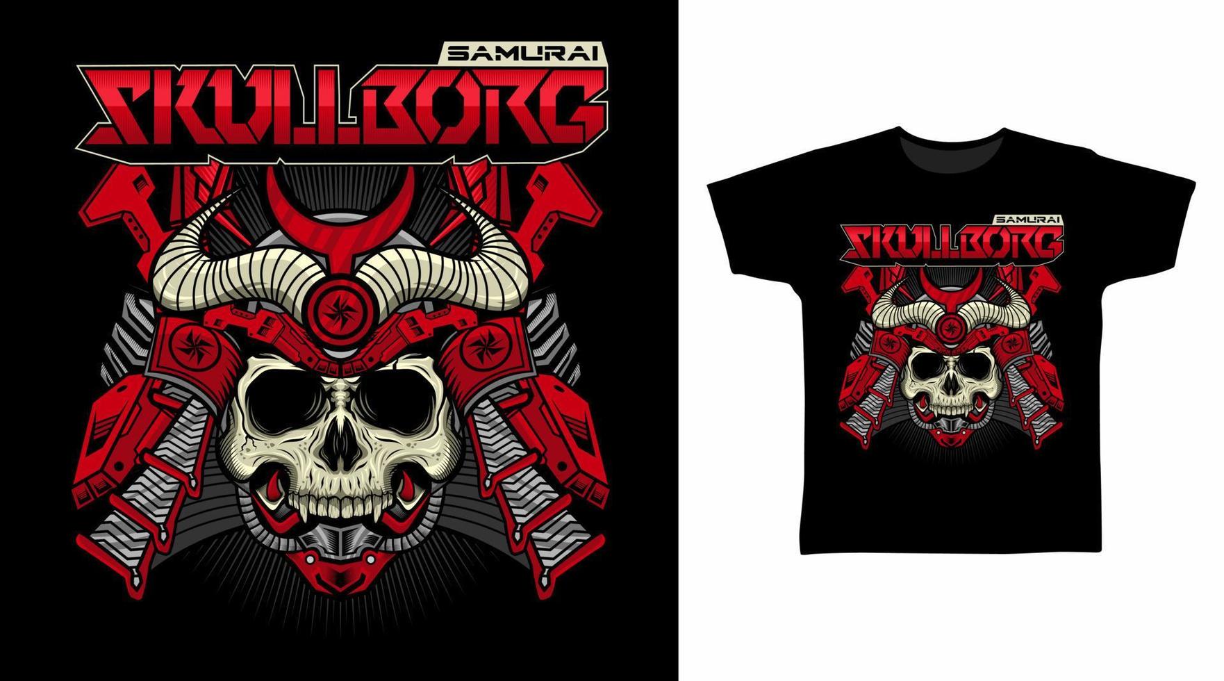 illustratie van rood samurai schedel cyborg met helm vector t-shirt ontwerp concept.