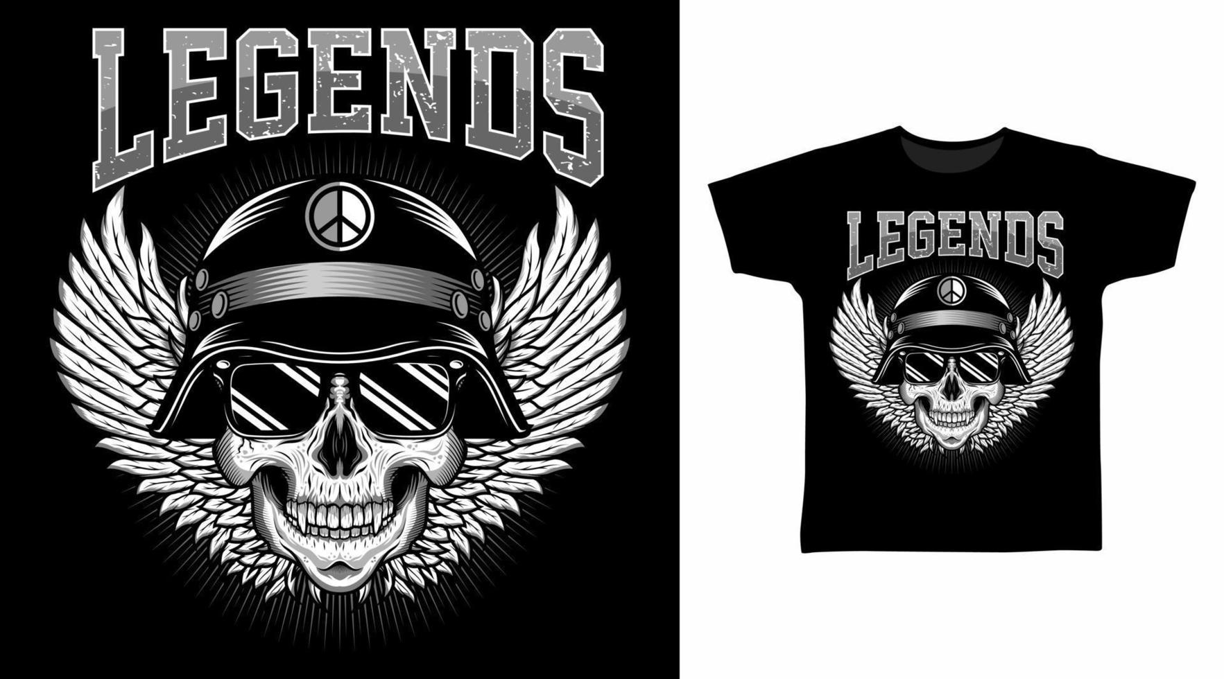 schedel hoofd leger met Vleugels vector illustratie t-shirt ontwerp concept.