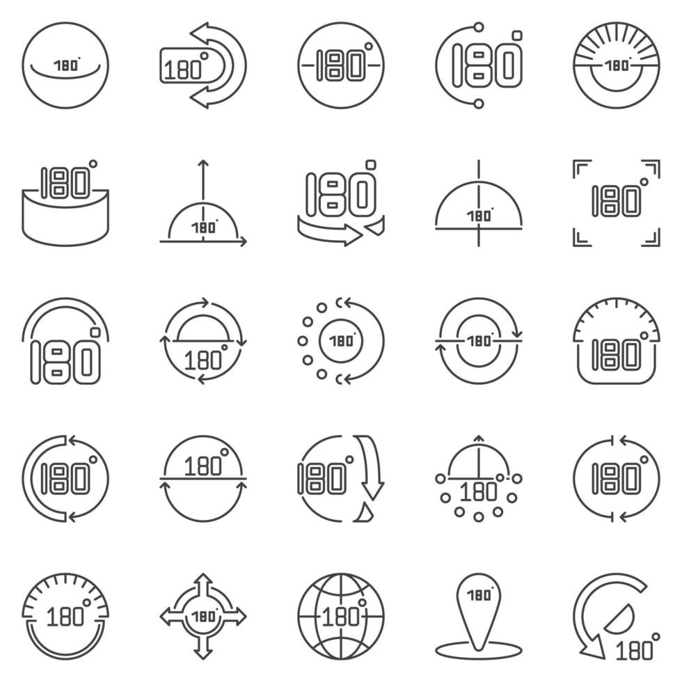 180 graden schets pictogrammen set. vector hoek concept symbolen