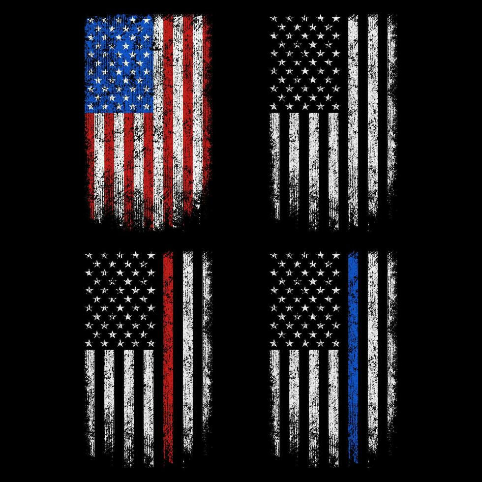 grunge Verenigde Staten van Amerika, politie, brandweerman vlag vector ontwerp.