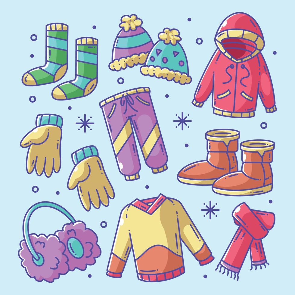 hand- getrokken winter kleren vol kleur vector