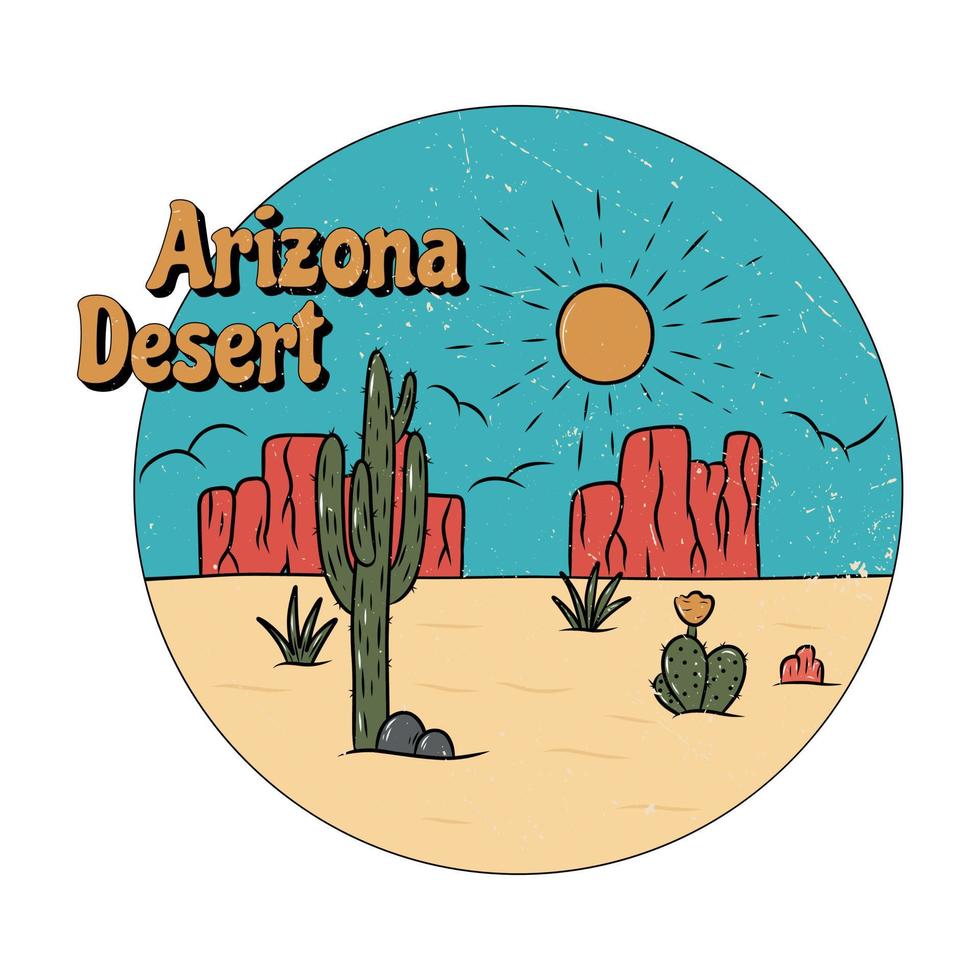 Arizona woestijn gevoel met cactus en berg. afdrukken ontwerp voor kleding, stickers, t overhemd en anderen. retro wijnoogst illustratie. vector