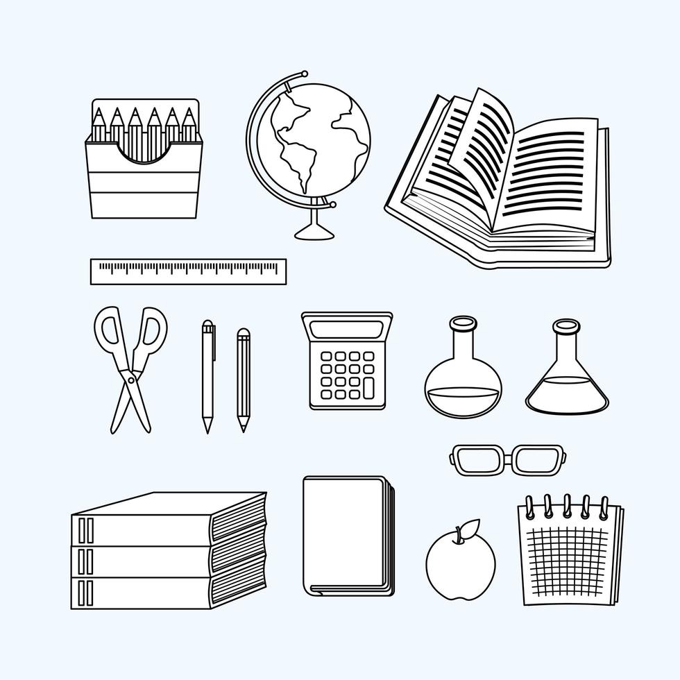 terug naar school lijnwerk icon set vector