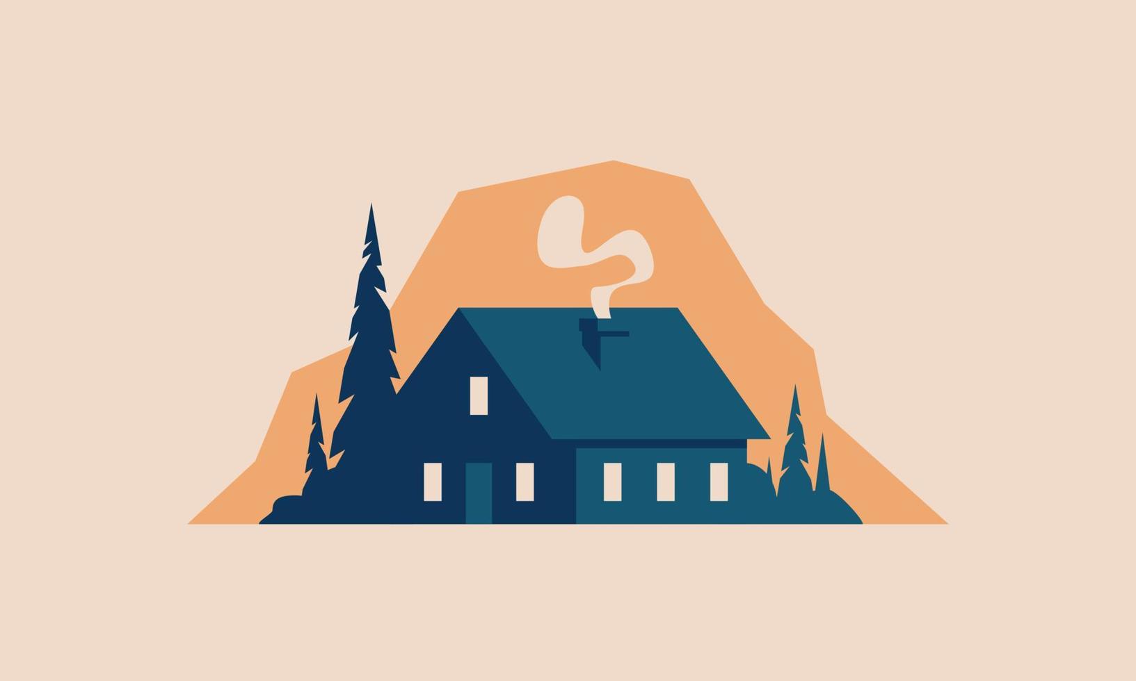 cabine berg landschap retro ansichtkaart ontwerp vector