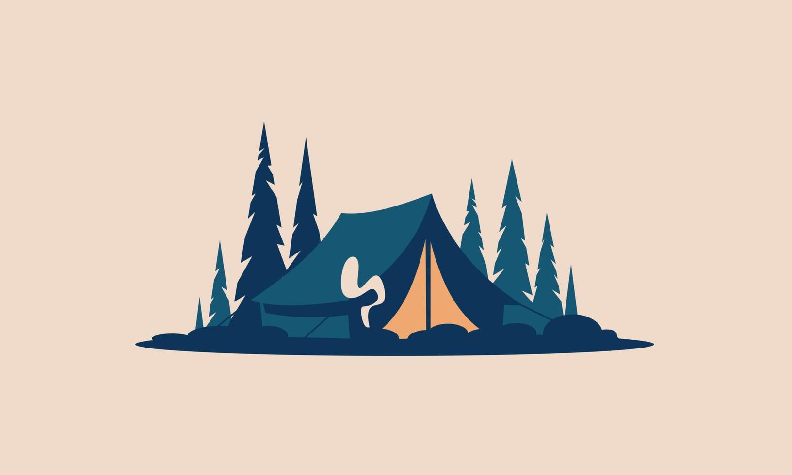 tent wandelen Woud reizen landschap retro ansichtkaart ontwerp vector