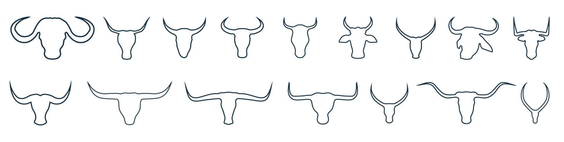 stier en koe hoofd lijn kunst. silhouet van stier en koe hoofd met groot toeter vector