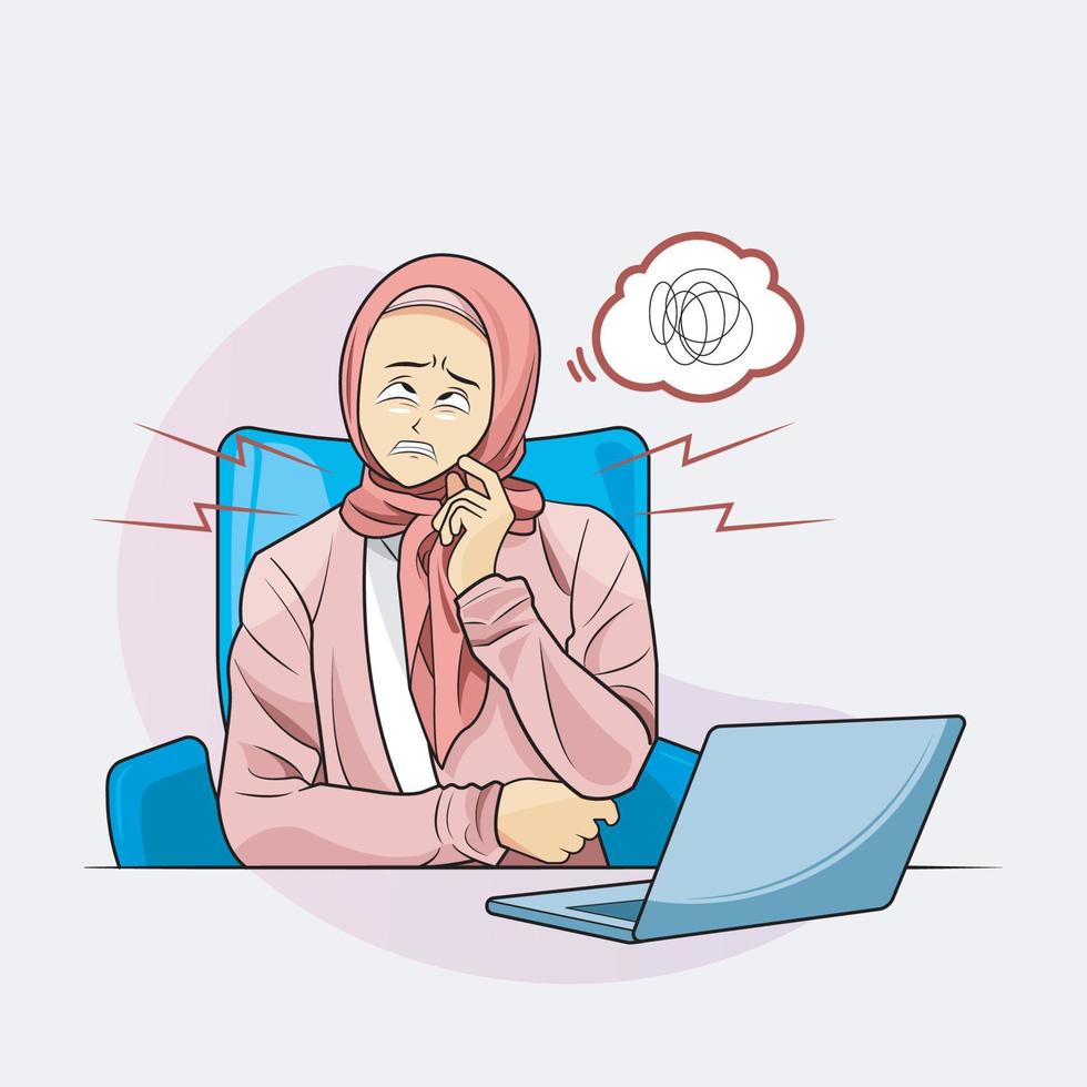 moslim bedrijf vrouw op zoek gefrustreerd benadrukt ongelukkig vector illustratie pro downloaden