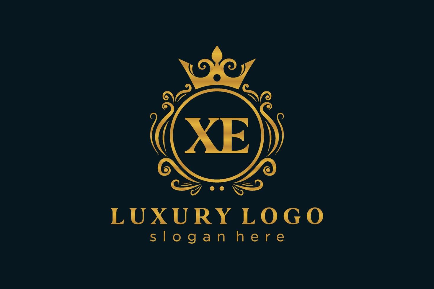 eerste xe brief Koninklijk luxe logo sjabloon in vector kunst voor restaurant, royalty, boetiek, cafe, hotel, heraldisch, sieraden, mode en andere vector illustratie.