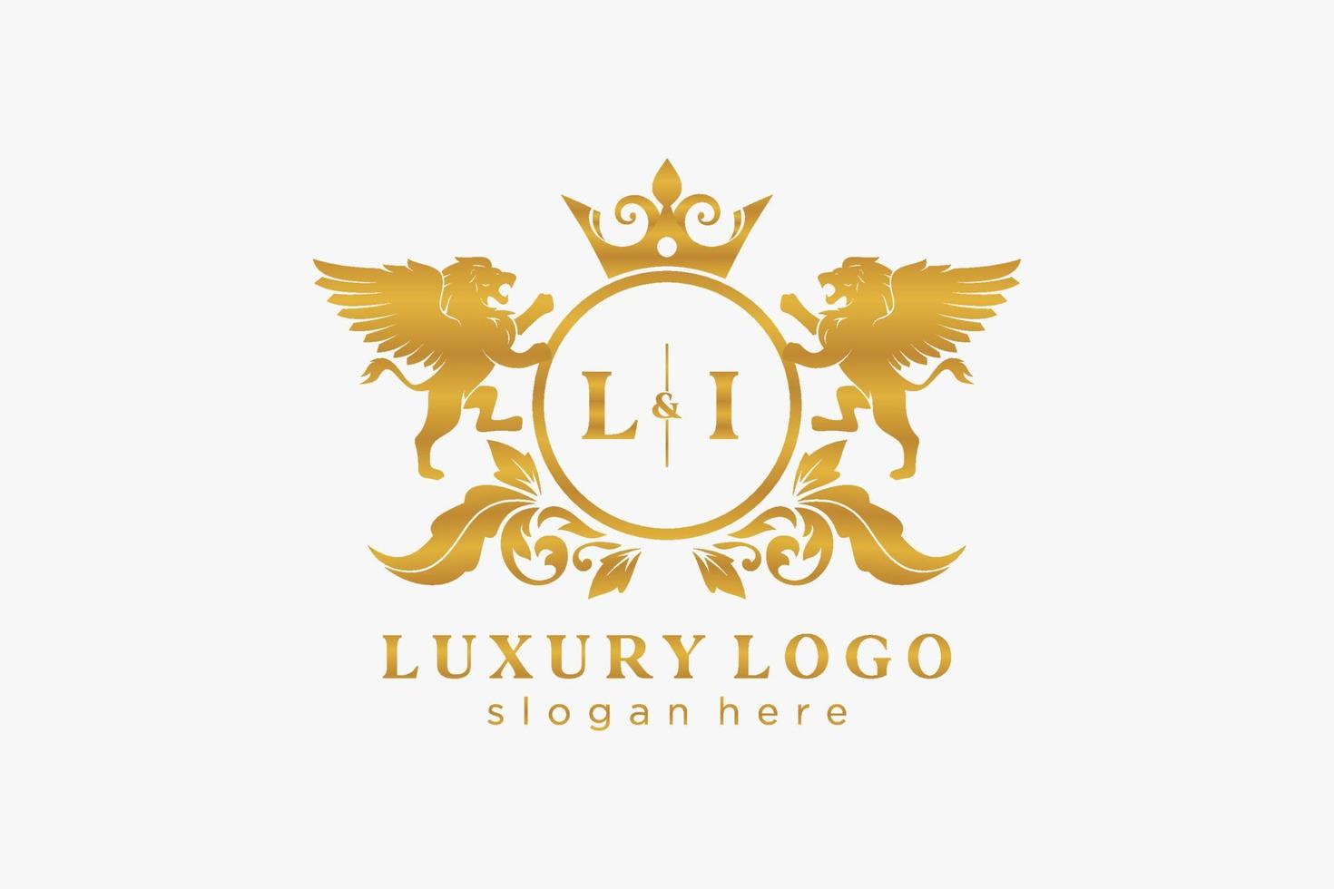 eerste li brief leeuw Koninklijk luxe logo sjabloon in vector kunst voor restaurant, royalty, boetiek, cafe, hotel, heraldisch, sieraden, mode en andere vector illustratie.