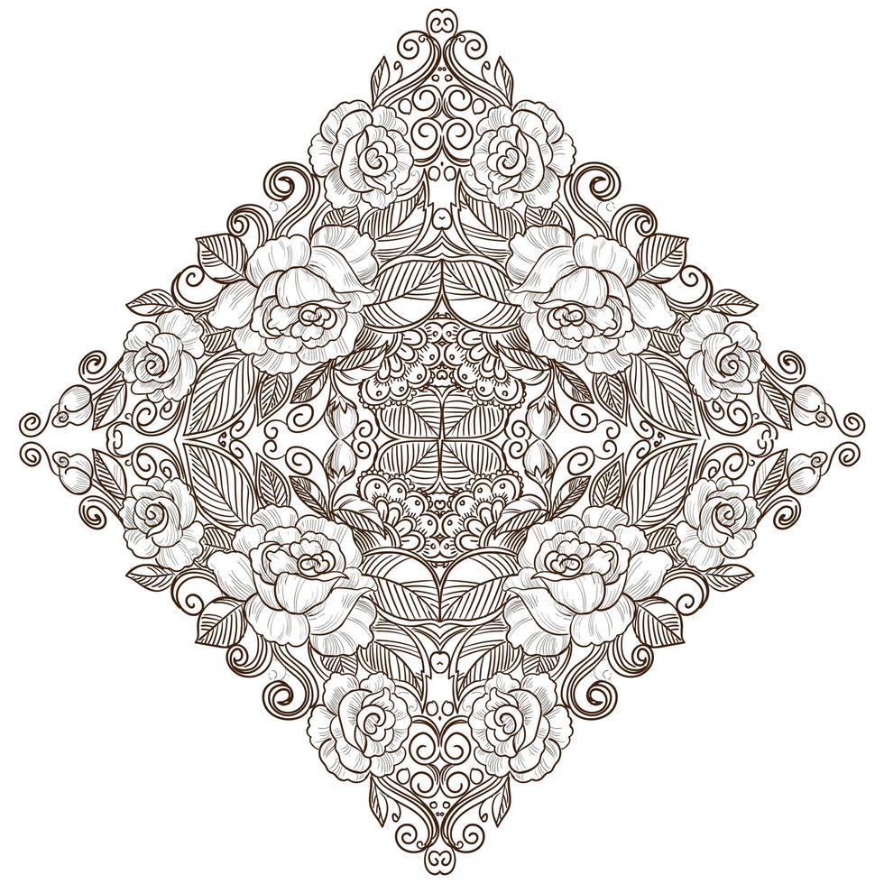 hand getrokken decoratieve diamant bloemenmandala vector