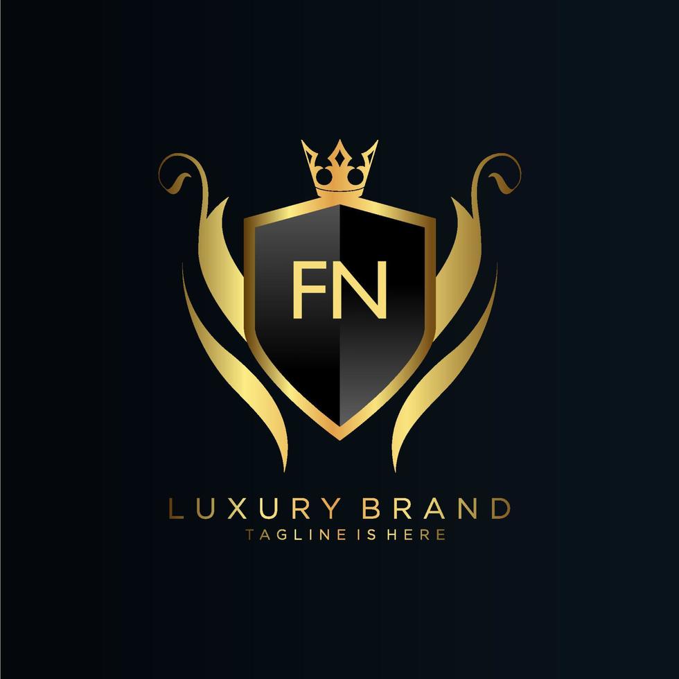 fn brief eerste met Koninklijk sjabloon.elegant met kroon logo vector, creatief belettering logo vector illustratie.