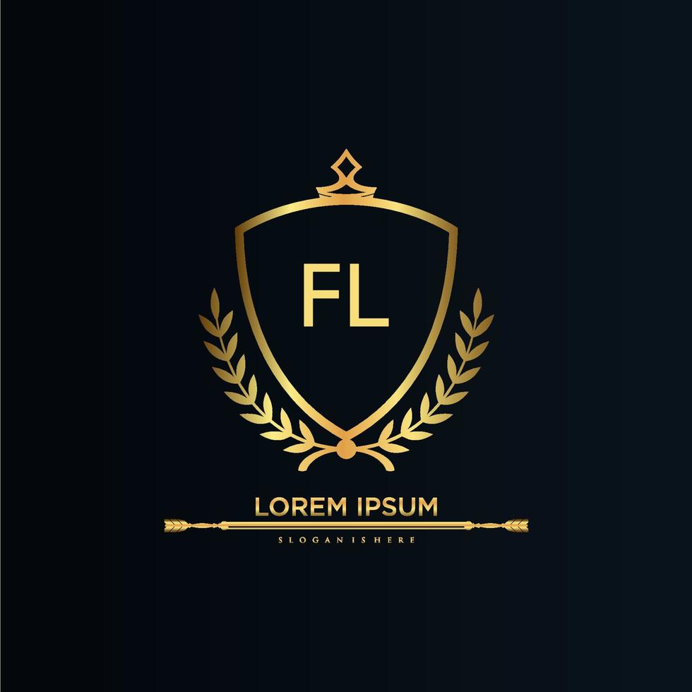 fl brief eerste met Koninklijk sjabloon.elegant met kroon logo vector, creatief belettering logo vector illustratie.