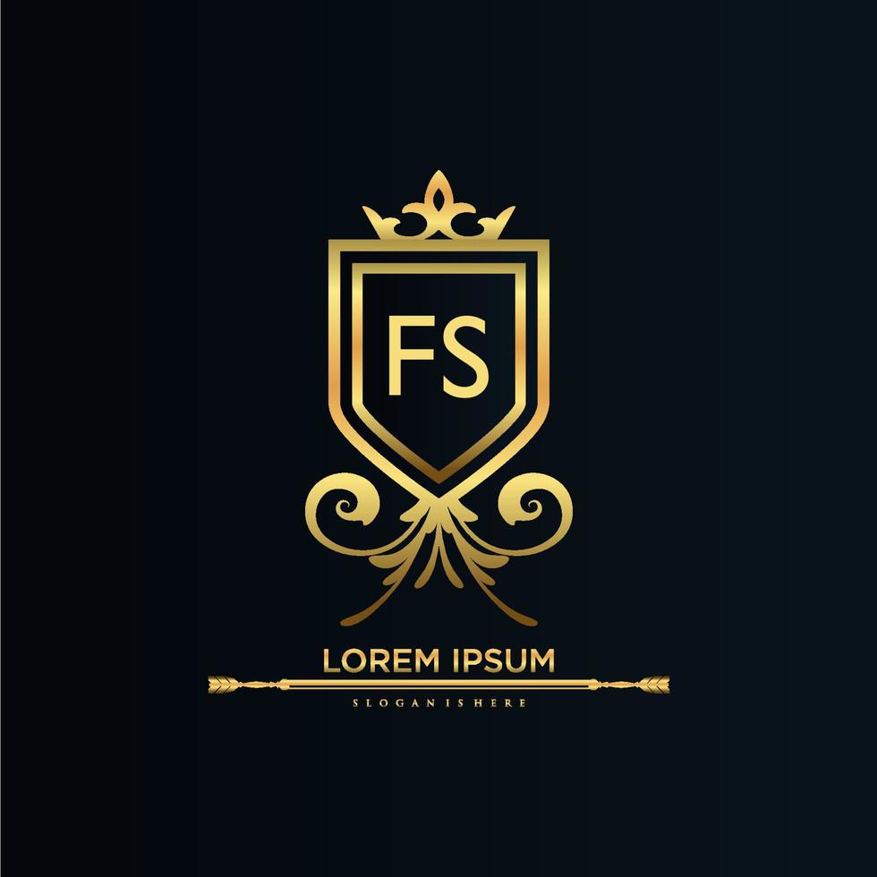 fs brief eerste met Koninklijk sjabloon.elegant met kroon logo vector, creatief belettering logo vector illustratie.