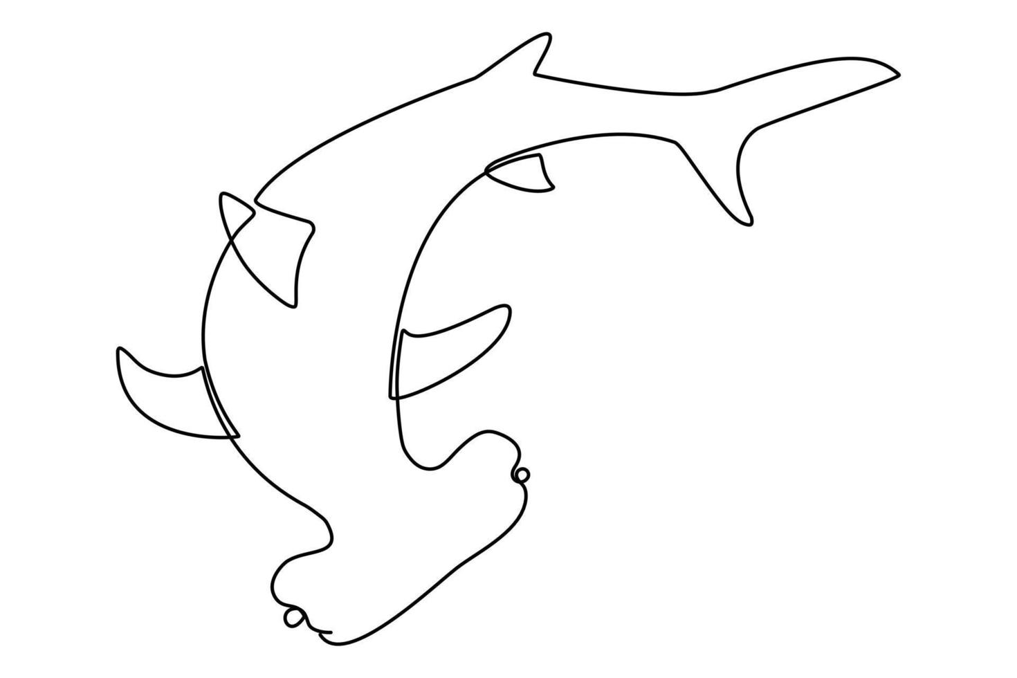 single lijn tekening van een hamerhaai haai. zee vis roofdier voor onderwater- leven aquarium logo identiteit. wild zee dier concept voor natuur geliefden vector