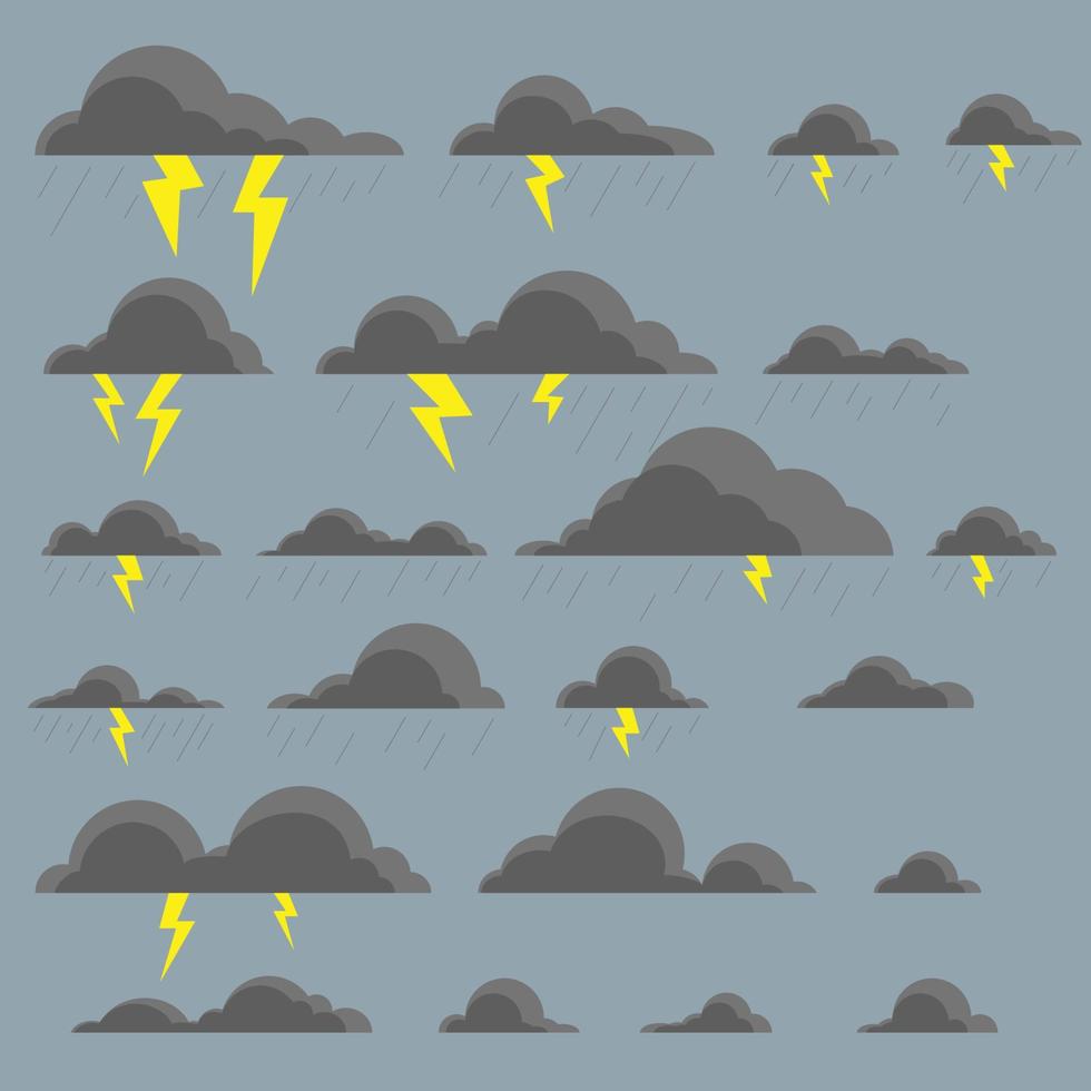 bewolkt, regenachtig en onweersbui wolk reeks icoon vector illustratie eps10