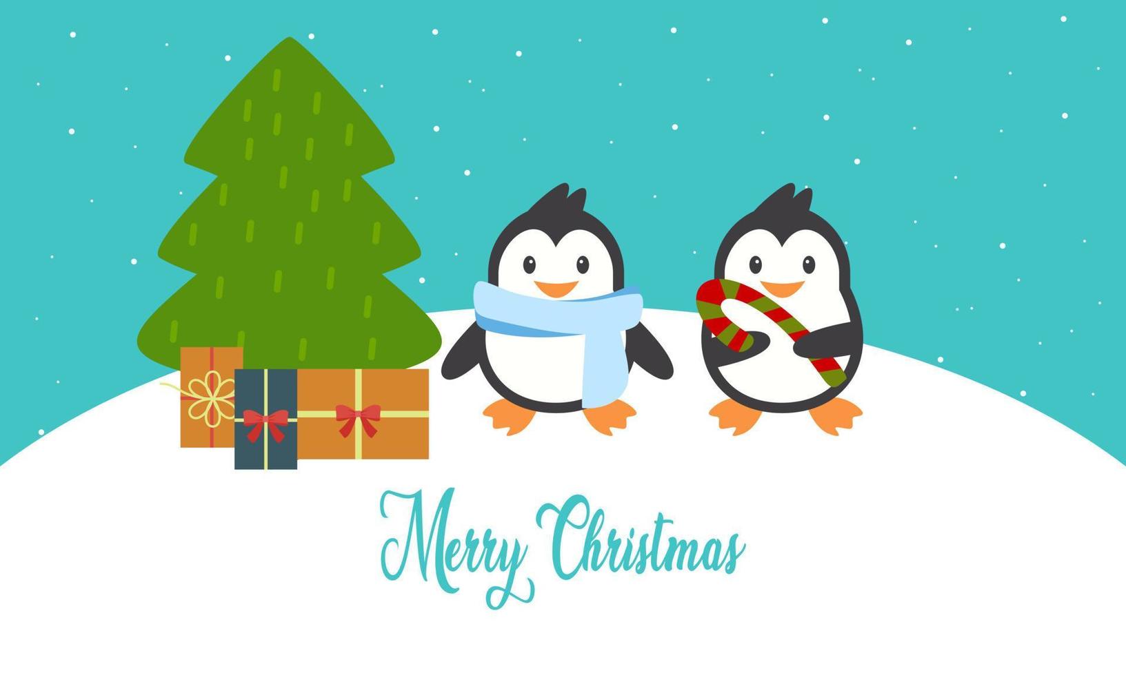 vrolijk Kerstmis kaart met schattig winter pinguïns vector illustratie