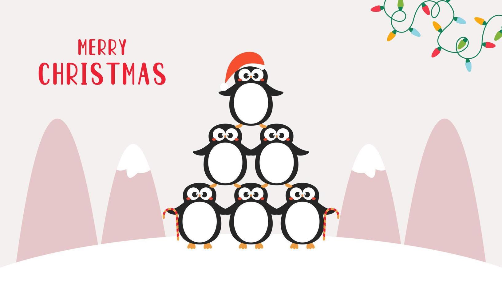 vrolijk Kerstmis kaart met schattig winter pinguïns vector illustratie