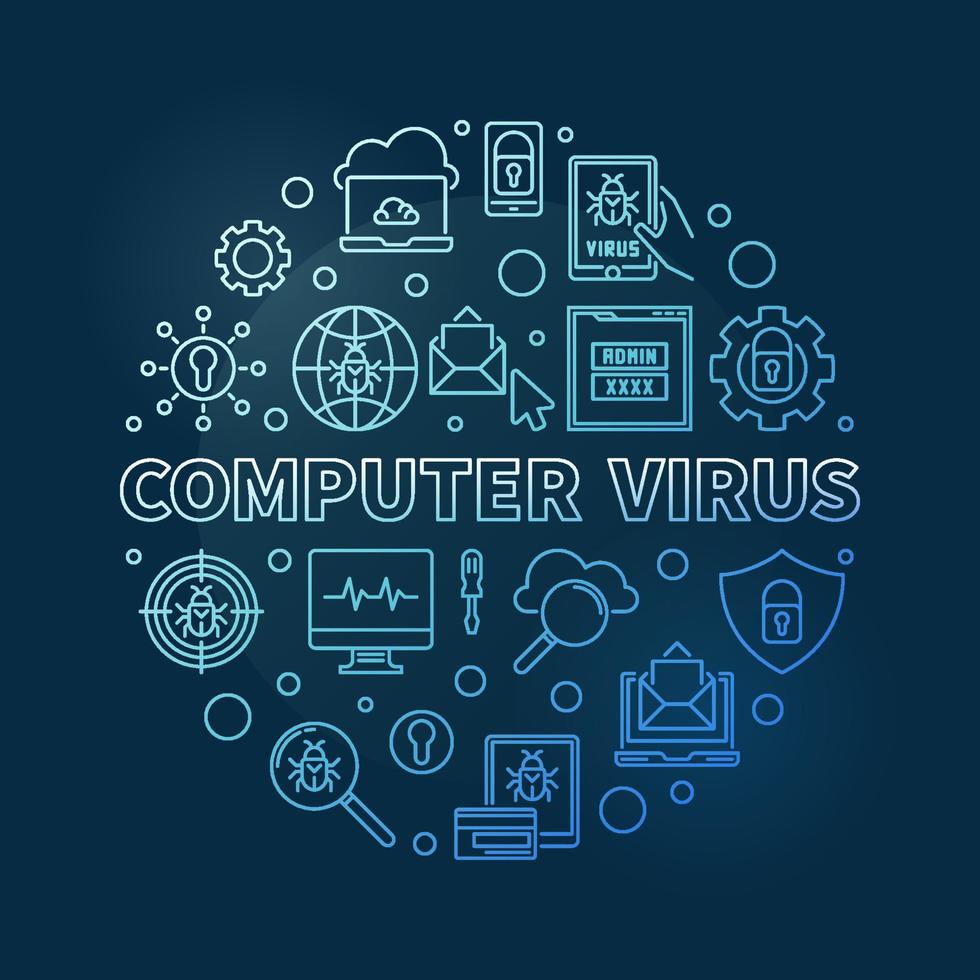 vector computer virus ronde blauw concept dun lijn illustratie