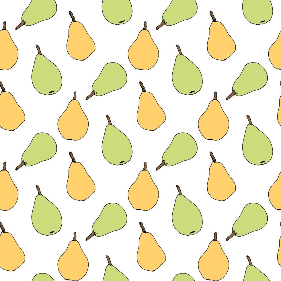 naadloos patroon met groen en geel peren Aan wit achtergrond. vector afbeelding.
