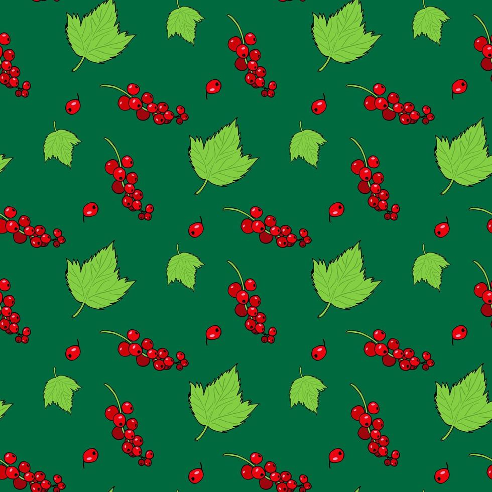 naadloos patroon met rood bes en haar bladeren Aan helder groen achtergrond. vector afbeelding.