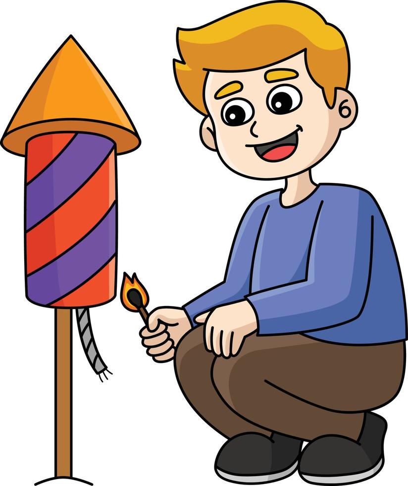 jongen met vuurwerk tekenfilm gekleurde clip art vector