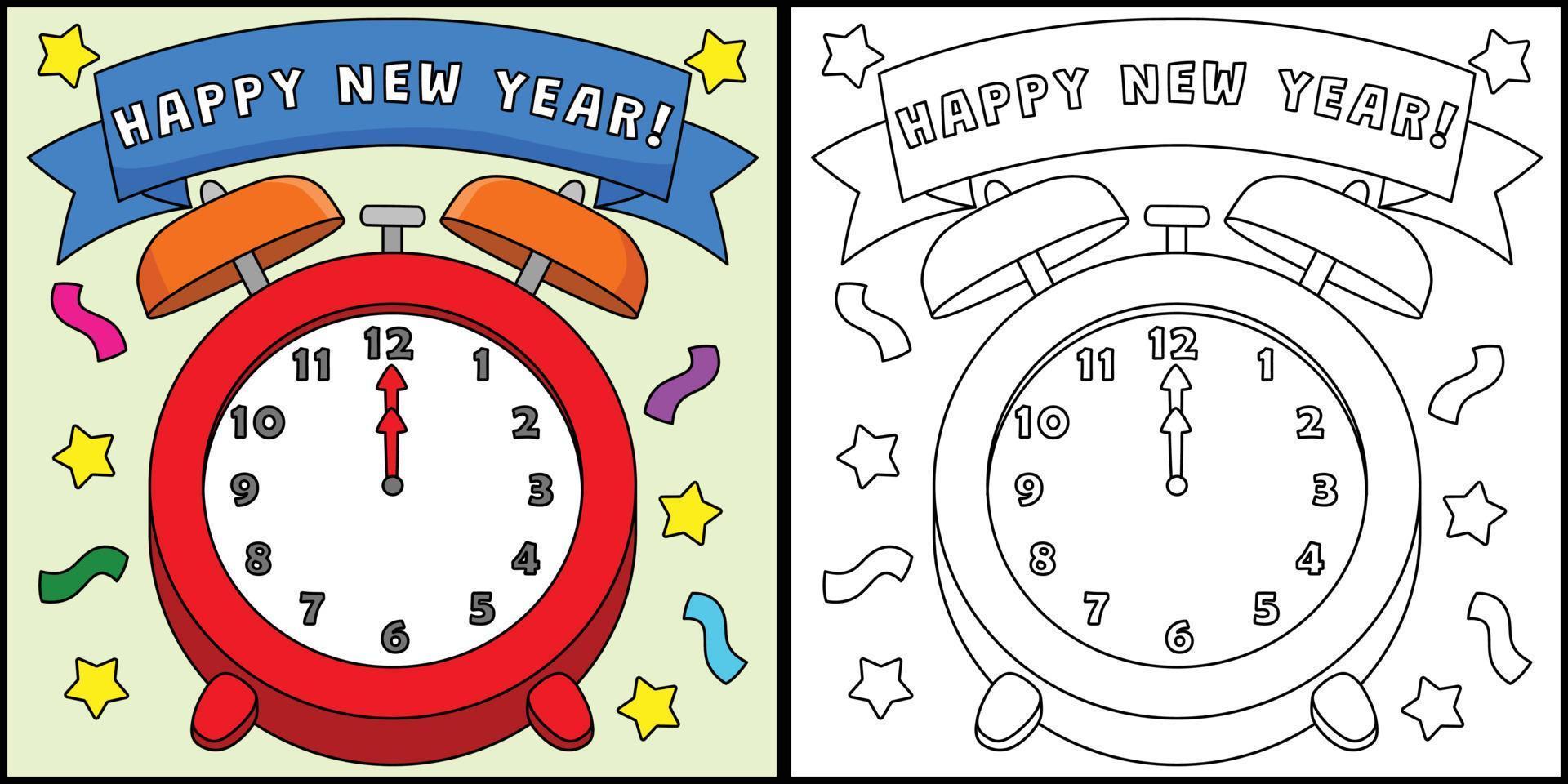 gelukkig nieuw jaar klok kleur bladzijde illustratie vector