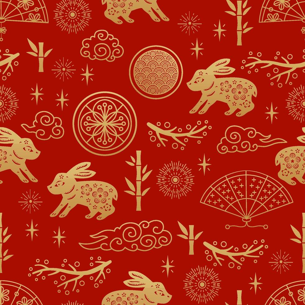 chinese traditionele dierenriem tekens konijn naadloze patroon. oosters ornament vector