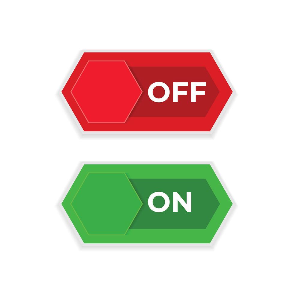 uit rood en Aan groen knop schakelaar zeshoek ontwerp vector