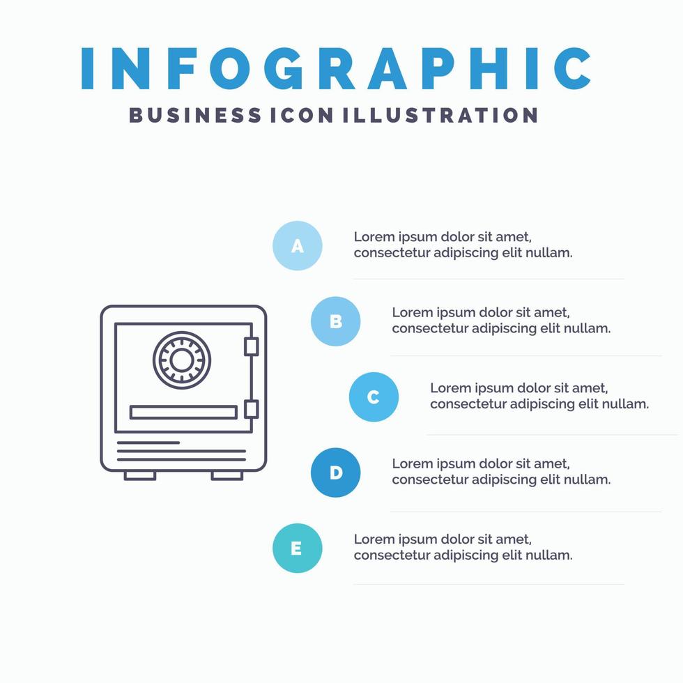 veilig bank storting slot geld veiligheid veiligheid lijn icoon met 5 stappen presentatie infographics achtergr vector