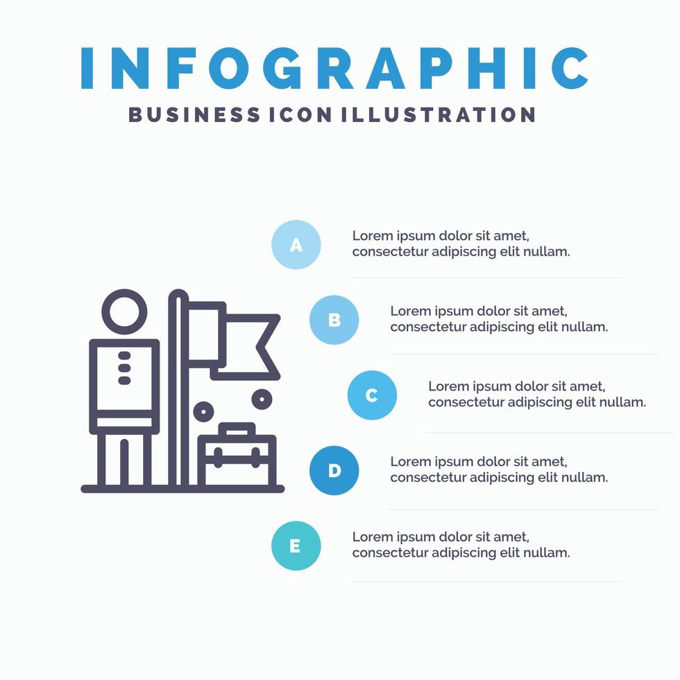 volbracht bereiken zakenman vlag lijn icoon met 5 stappen presentatie infographics achtergrond vector