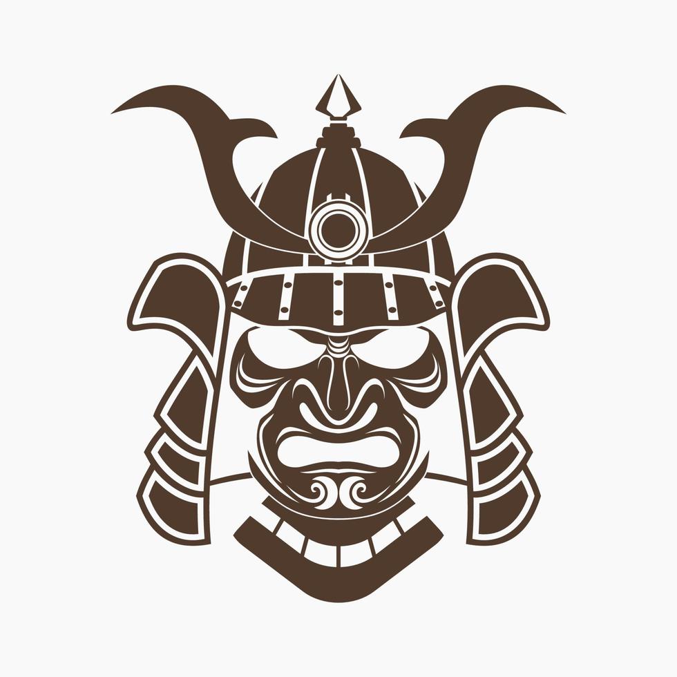 bewerkbare geïsoleerd vlak monochroom stijl samurai oude Japans krijger gezicht masker en helm vector illustratie voor toerisme reizen en historisch of cultureel onderwijs verwant ontwerp