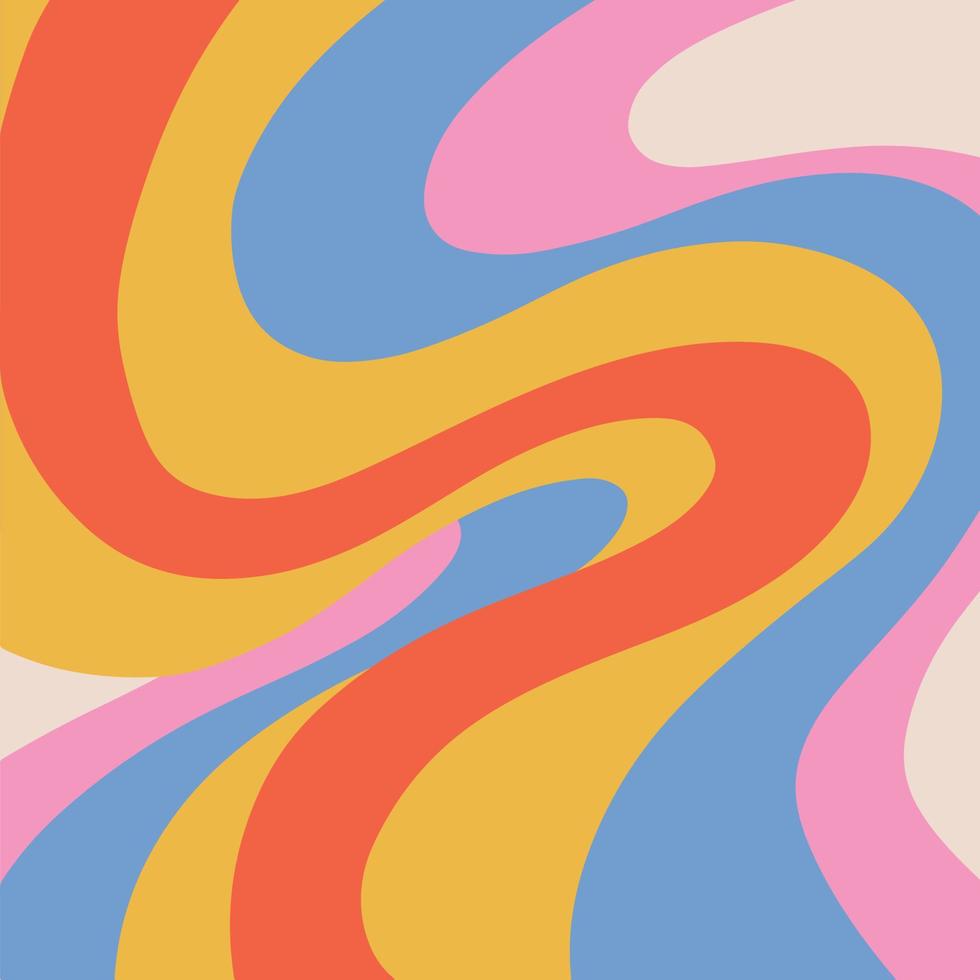 retro groovy regenboog plein achtergrond sjabloon, hand- getrokken gestreept vector illustratie.