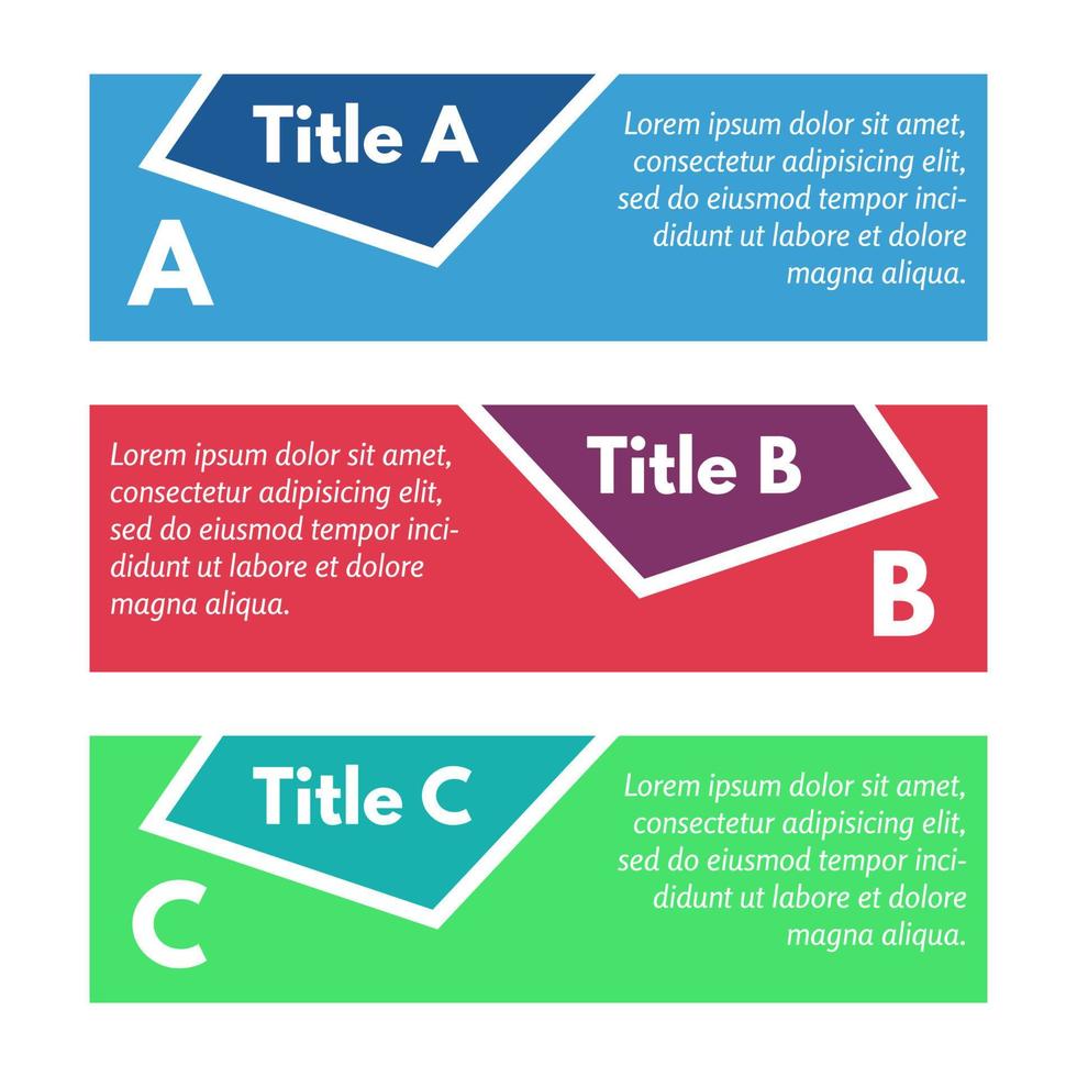 reeks van drie horizontaal kleurrijk opties spandoeken. stap door stap infographic ontwerp sjabloon. vector illustratie