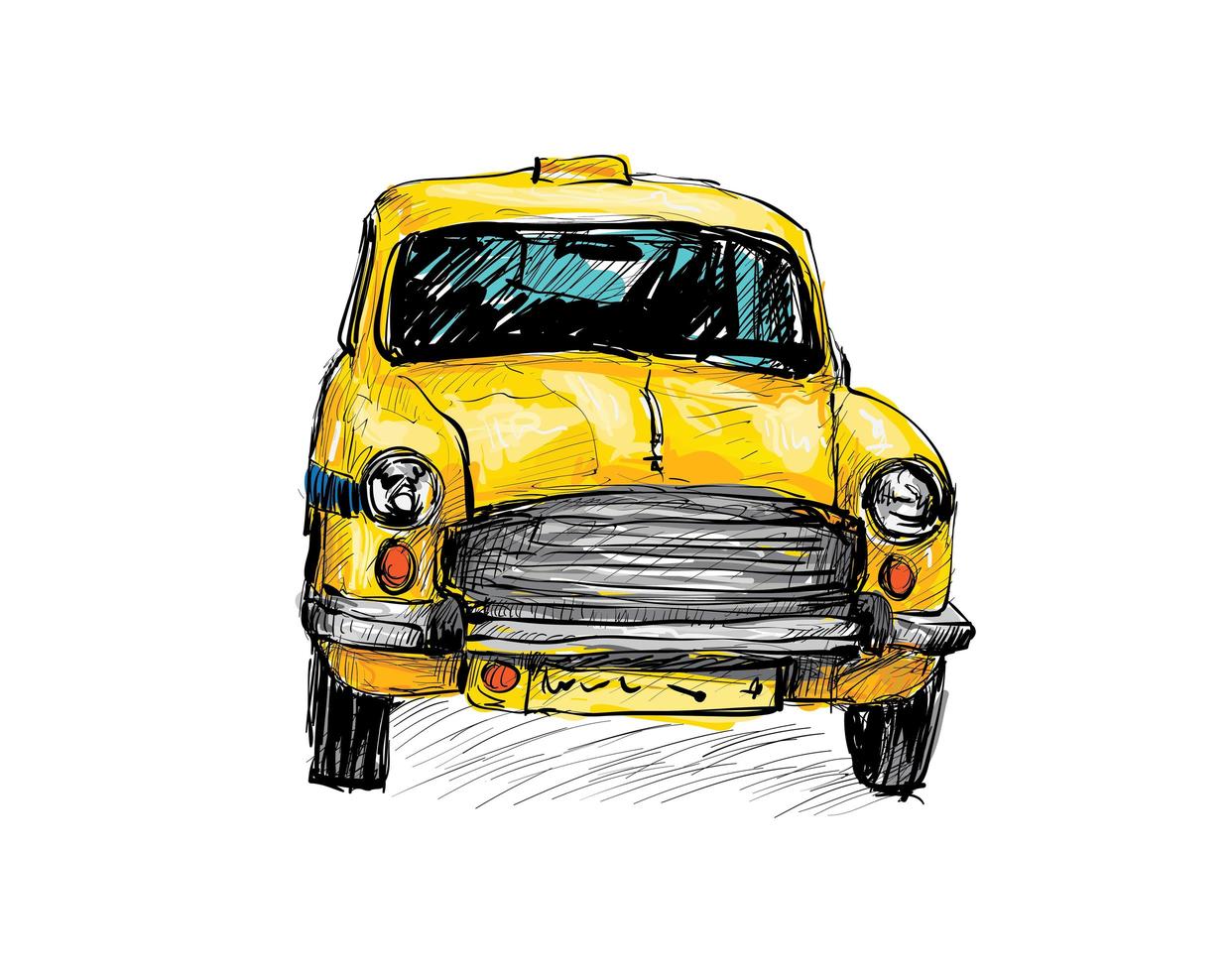 kleurenschets van een oude taxi vector