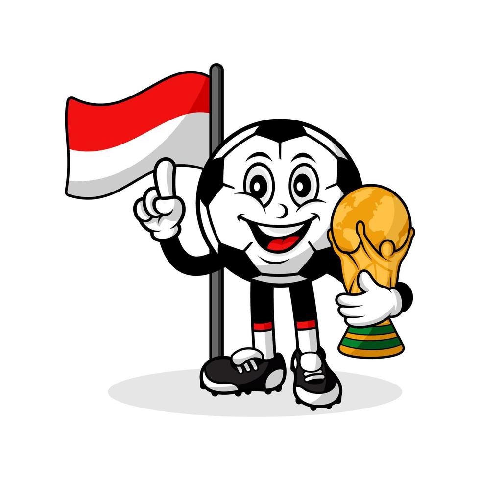 mascotte tekenfilm Amerikaans voetbal Indonesisch vlag met trofee wereld winnaar vector