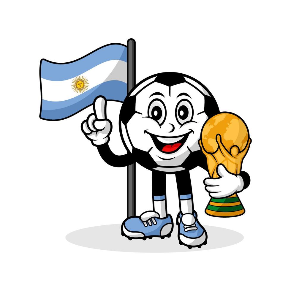 mascotte tekenfilm Amerikaans voetbal Argentinië vlag met trofee wereld winnaar vector