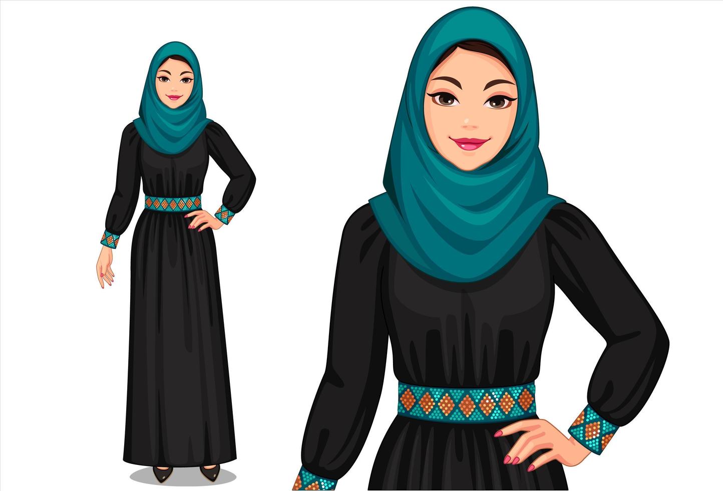 moslimvrouwen in traditionele outfit vector