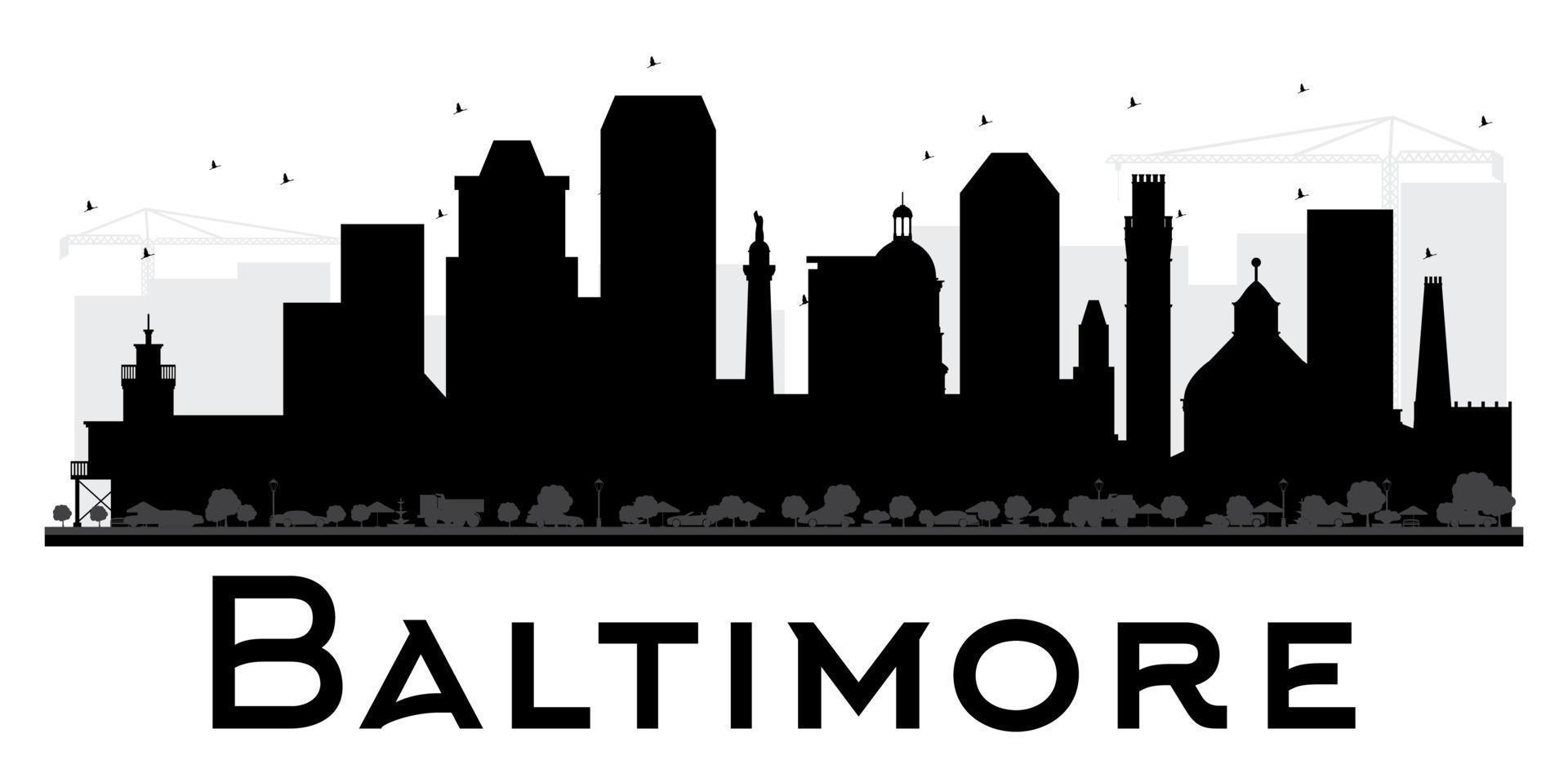 Baltimore stad horizon zwart en wit silhouet. vector