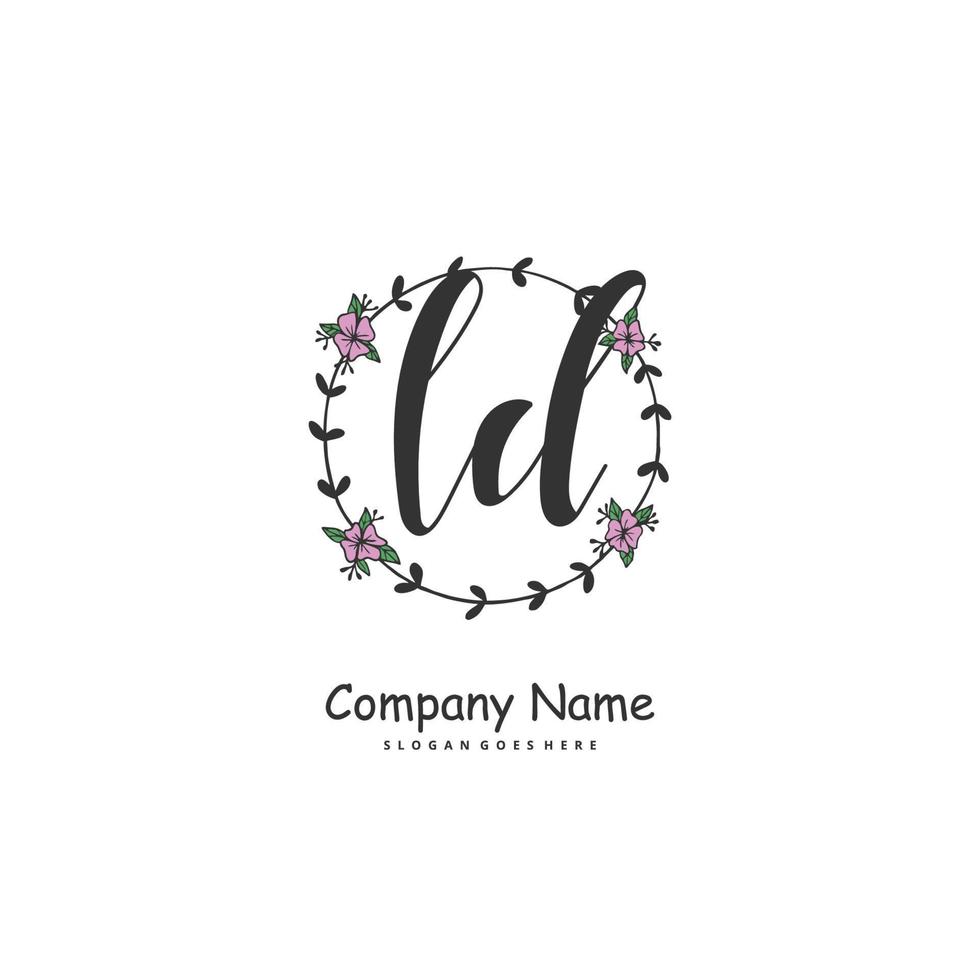 ld eerste handschrift en handtekening logo ontwerp met cirkel. mooi ontwerp handgeschreven logo voor mode, team, bruiloft, luxe logo. vector