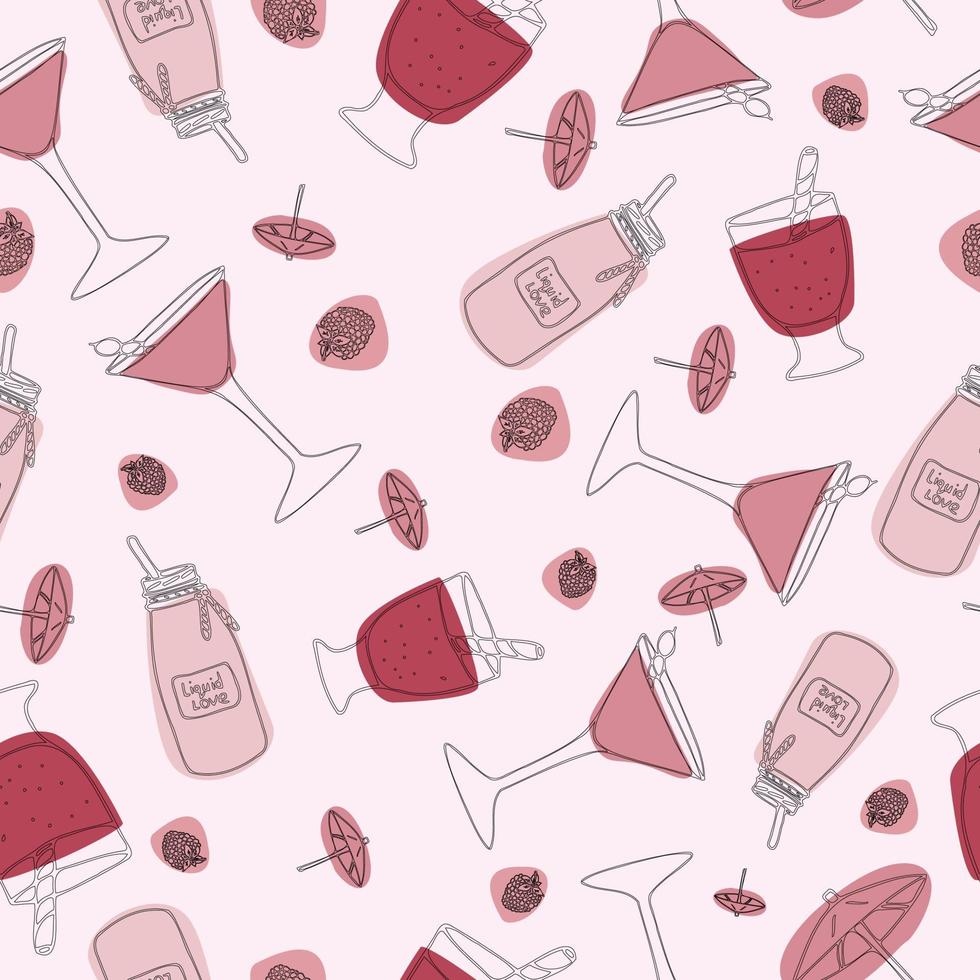 naadloos vector patroon met cocktail, glas, fruit Aan de roze achtergrond.