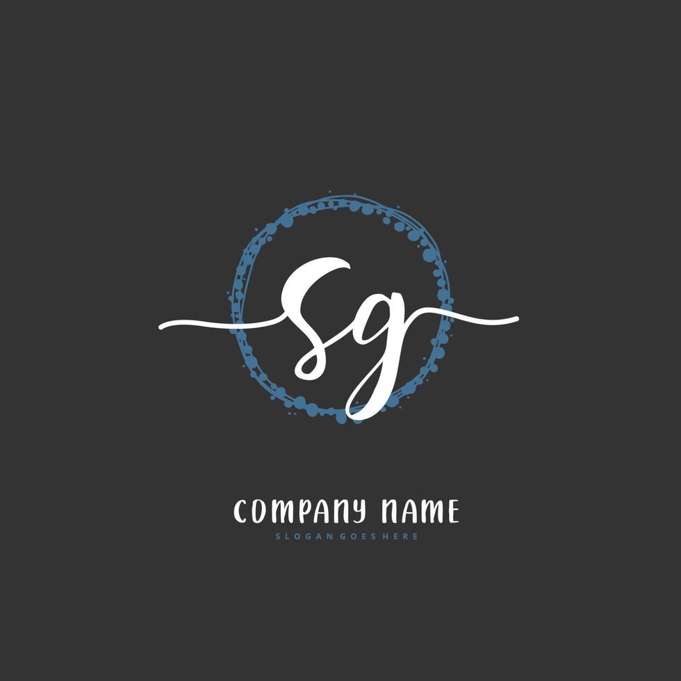 sg eerste handschrift en handtekening logo ontwerp met cirkel. mooi ontwerp handgeschreven logo voor mode, team, bruiloft, luxe logo. vector