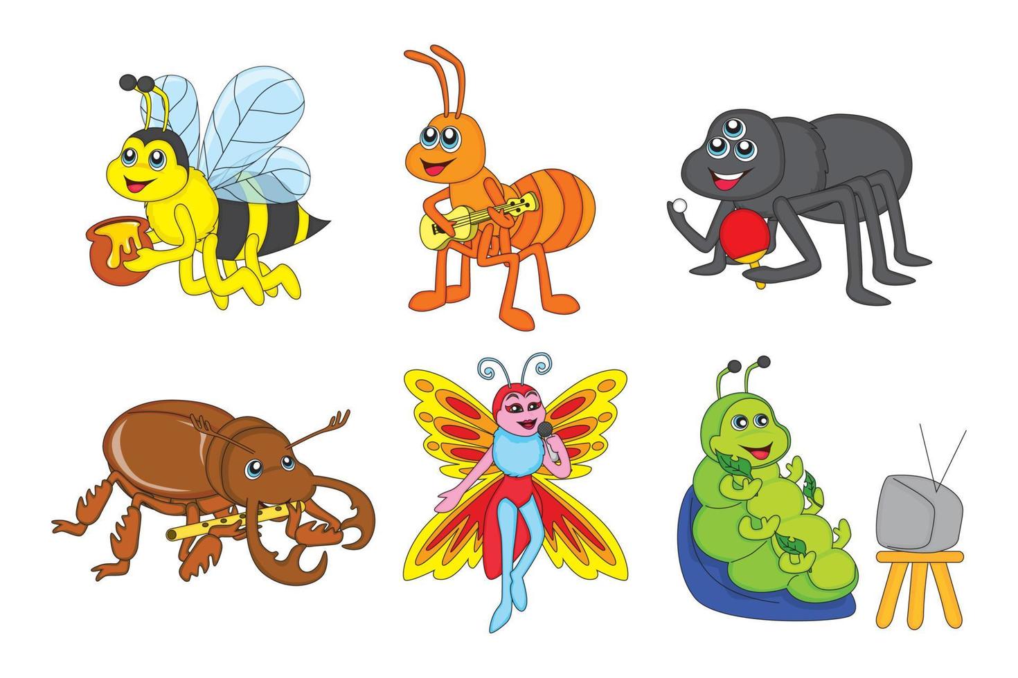 een verzameling van insect tekens aan het doen hun dagelijks activiteiten, mooi zo voor kinderen verhaal boeken vector